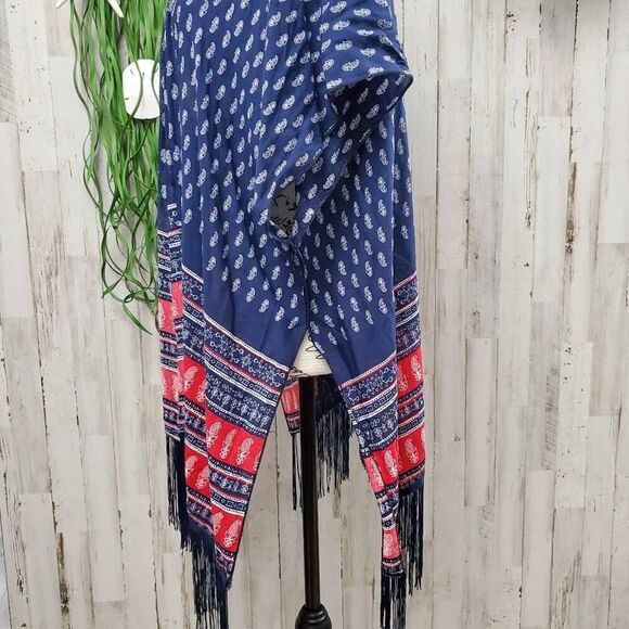 Abercrombie Fringed Cardigan Kimono Navy Size OSFM - Picture 8 of 8